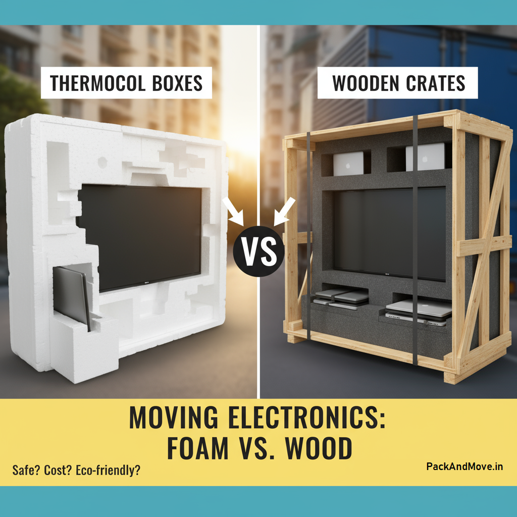 Thermocol Boxes vs Wooden Crates for Electronics Packing during House/Office Shifting in India | PackAndMove.in